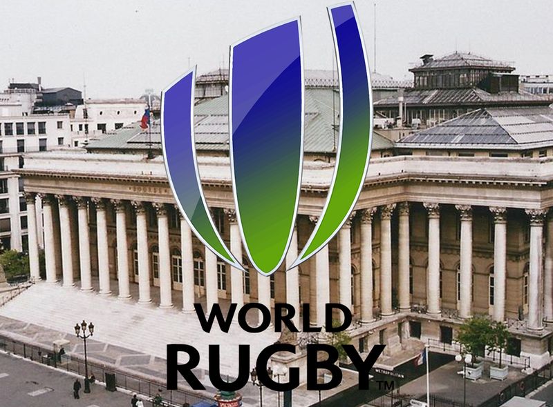 Escenario preparado para el sorteo de la Copa del Mundo de Rugby 2023